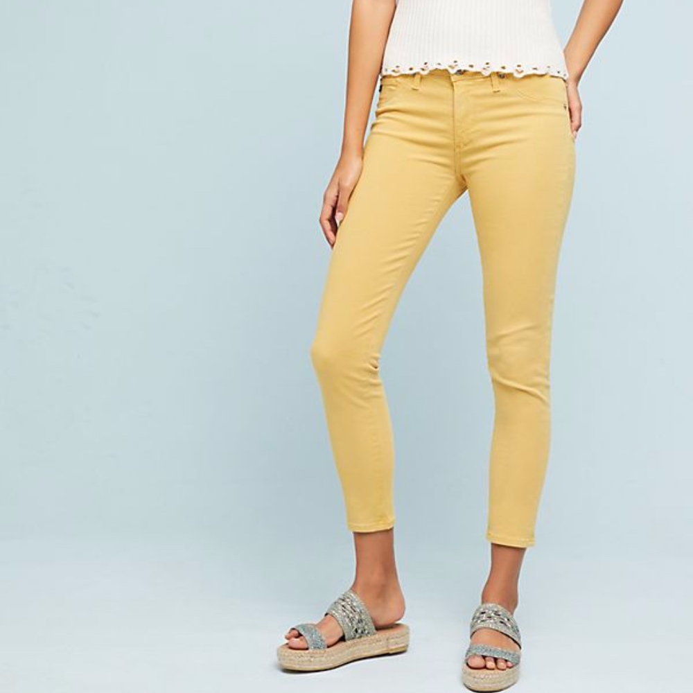 AG The Abbey Mid-Rise Skinny Ankle Jeans, yellow